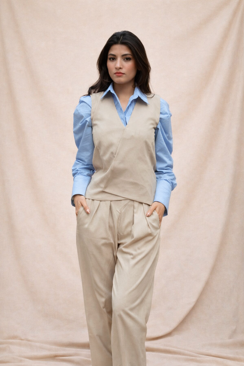 Beige Vest & Pants Set - Musafat